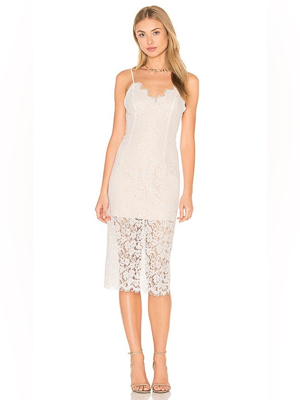 ✨🤍 Bardot Sienna Lace Midi Dress Beige Nude Lace Dress Size 40 US 8
